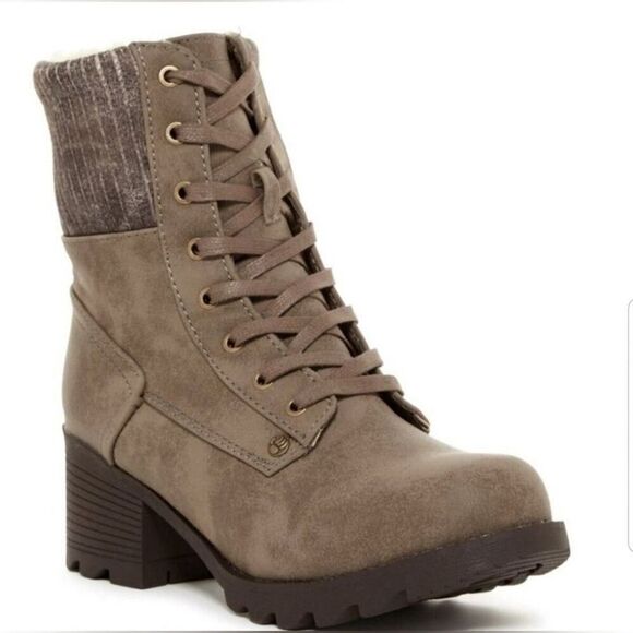 Bearpaw Faux Leather Knit Upper Wool Blend Sheepskin Bedfoot Combat Boot Size 5 - Picture 1 of 8